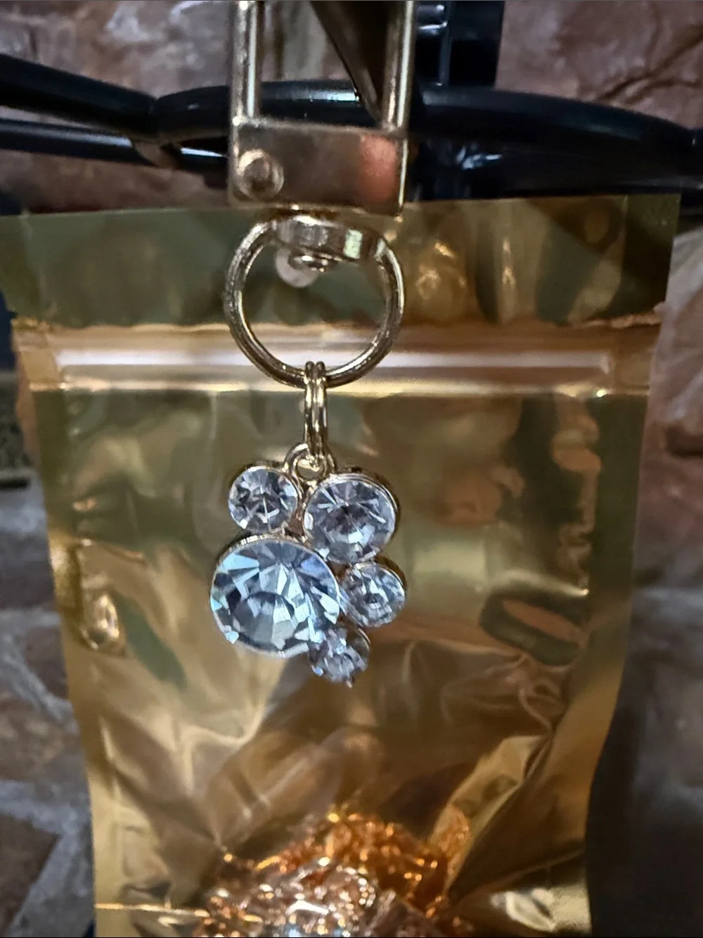 Gold-Tone Crystal Cluster Keychain Charm Christmas in July!!! Set of 8